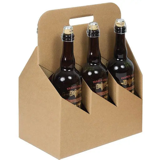 6 bottle Wine Carrier - Open Style - Smooth Natural Kraft Finish - 10-5/8" x 7" x 13-3/4"  (750mL)   30/ctn - Mac Paper Supply