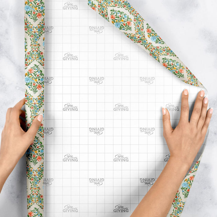 Gift Wrap - Floral Damask Pearl  - Recycled Fiber