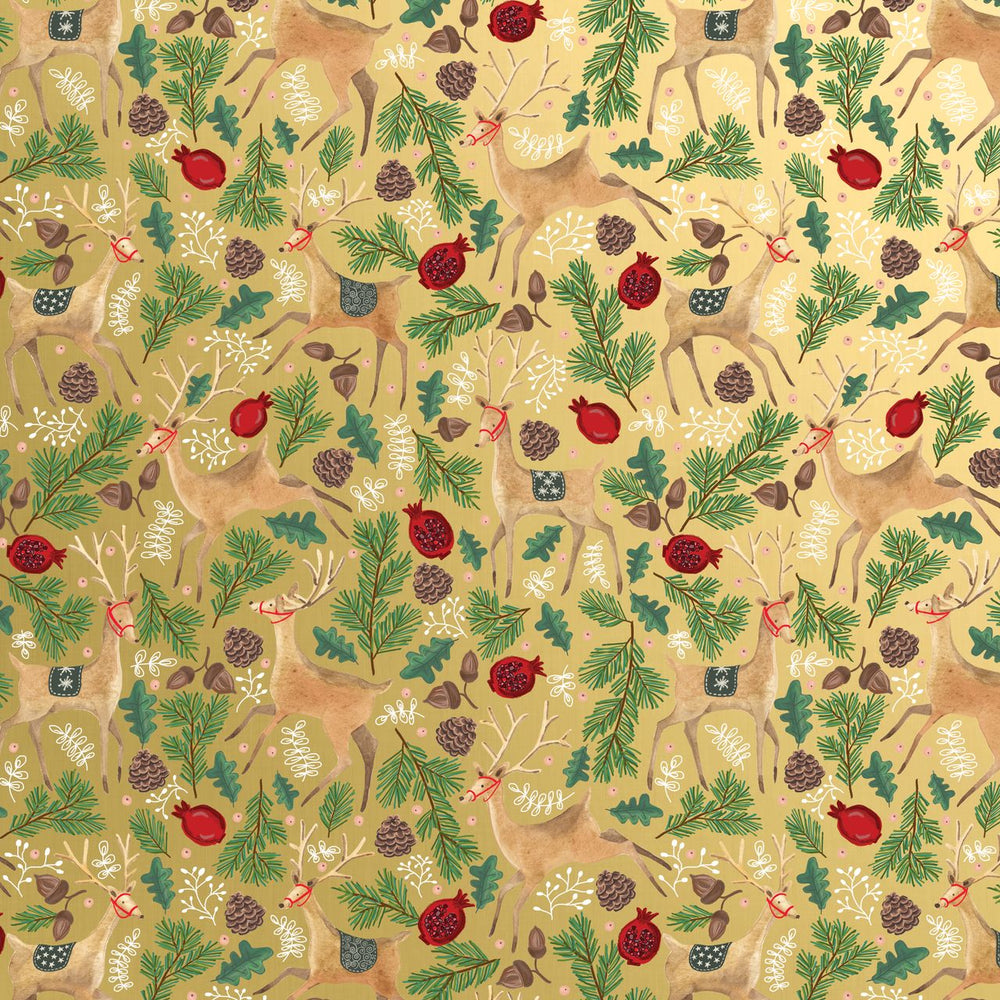 Gift Wrap - Reindeer Tapestry Gold - Recycled Fiber