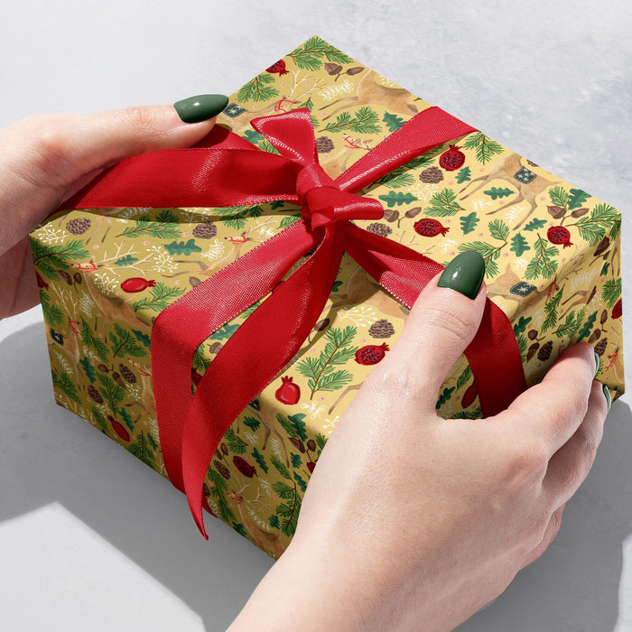 Gift Wrap - Reindeer Tapestry Gold - Recycled Fiber