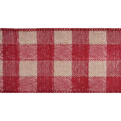 7378 Gingham Burlap Ribbon - Natural/Red - 7378.60/10-709