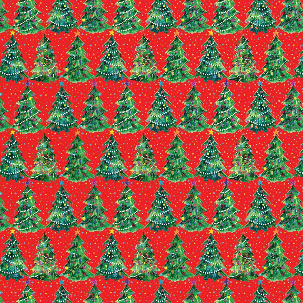 Gift Wrap -Christmas Trees Red - Recycled Fiber