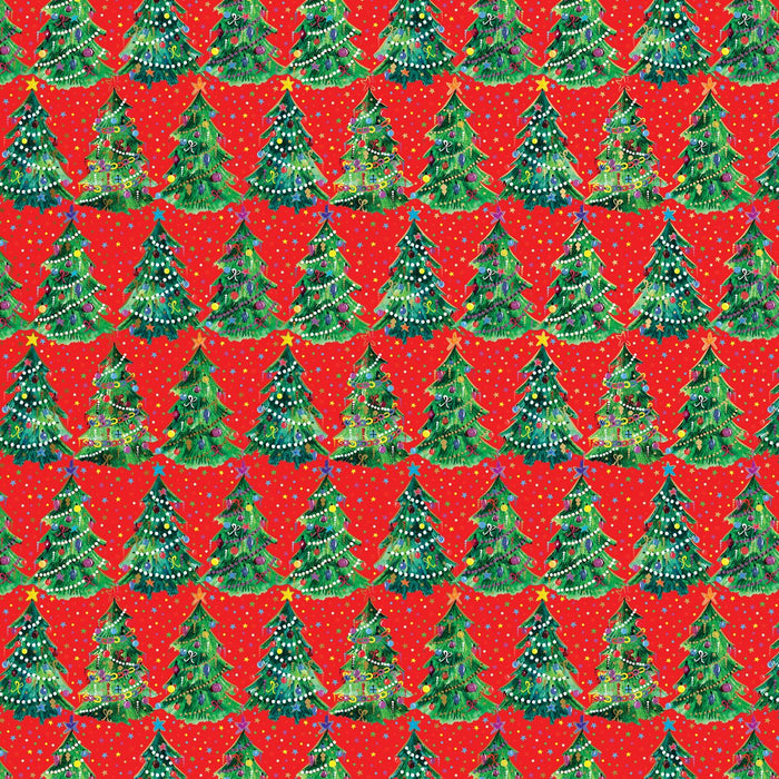 Gift Wrap -Christmas Trees Red - Recycled Fiber