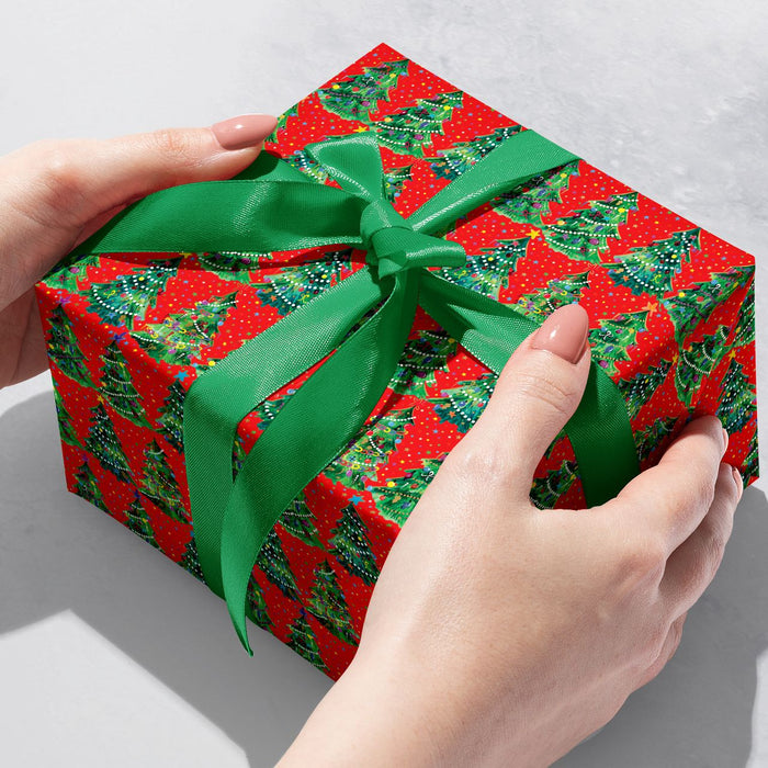 Gift Wrap -Christmas Trees Red - Recycled Fiber