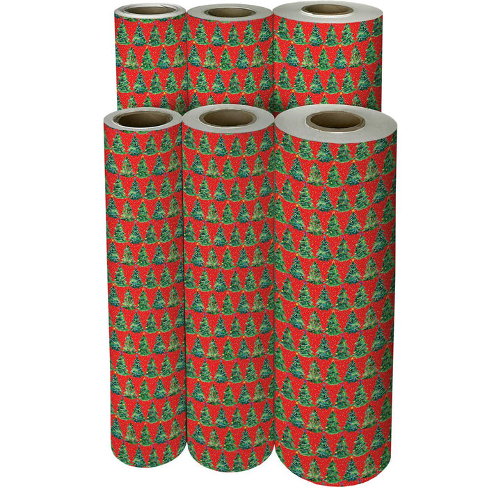 Gift Wrap -Christmas Trees Red - Recycled Fiber