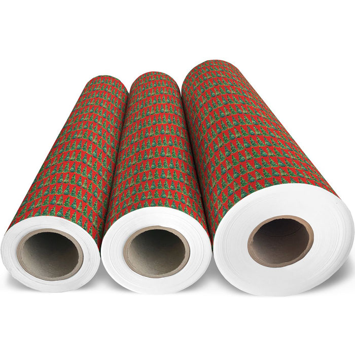 Gift Wrap -Christmas Trees Red - Recycled Fiber