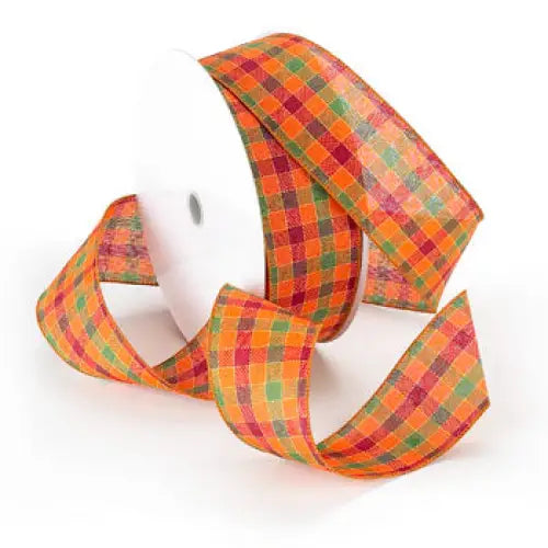 Autumn Plaid Wired Ribbon - Orange - 1-1/2’’ x 10 yd