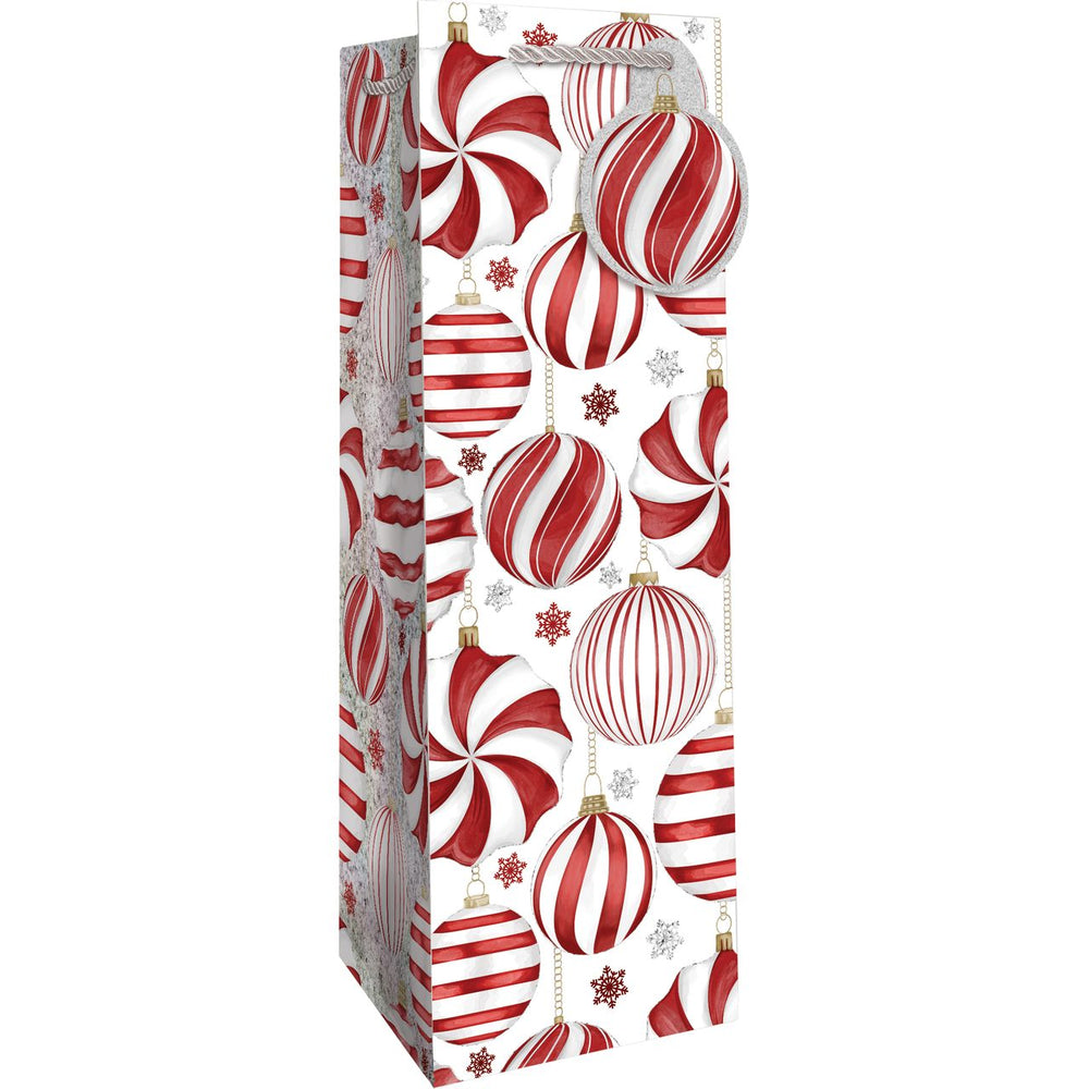 Bottle Tote  - Red & White Ornaments