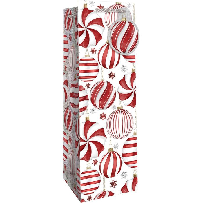 Bottle Tote  - Red & White Ornaments