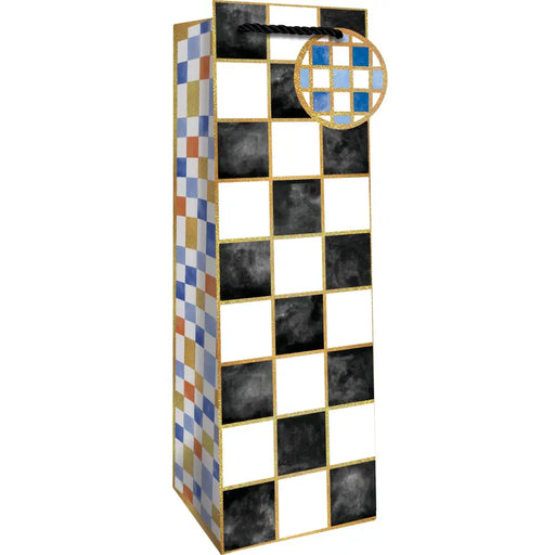 Bottle Tote - Black And White Checkers - 6 Count - BT392