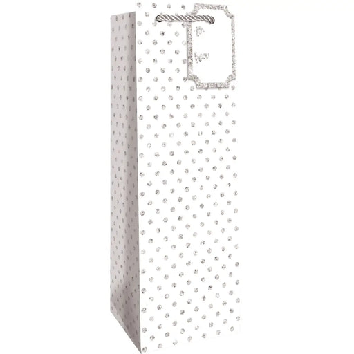 Bottle Tote - Silver Dots On White - 6 Count - BT165