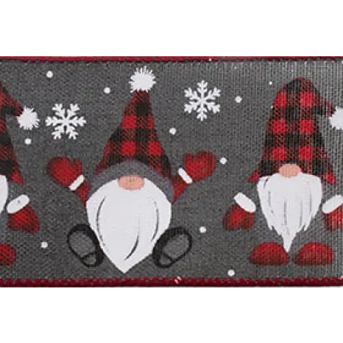 Buffalo Plaid And Gray Gnomes Wired Ribbon - 7752.60/10-609