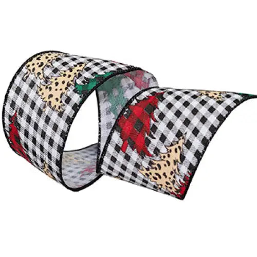 Buffalo Plaid & Checkered Trees Wired Ribbon - Single Roll