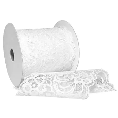 Chantilly Lace Wired Ribbon - White - Single Roll