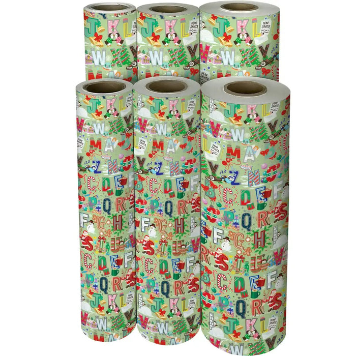 Gift Wrap -Christmas Alphabet Mint- Recycled Fiber