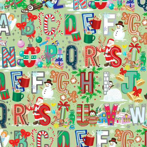 Gift Wrap -Christmas Alphabet Mint- Recycled Fiber