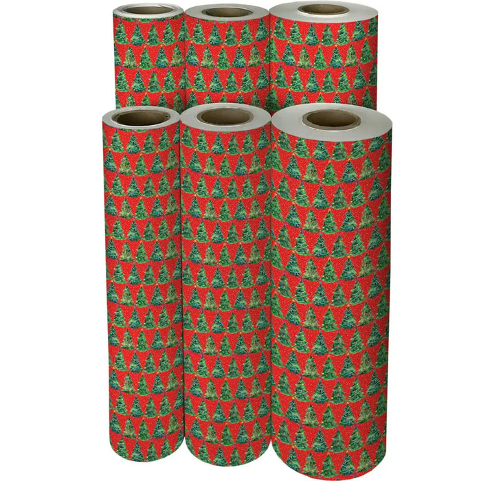 Gift Wrap -Christmas Trees Red - Recycled Fiber