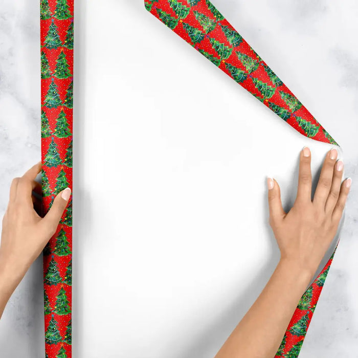 Gift Wrap -Christmas Trees Red - Recycled Fiber