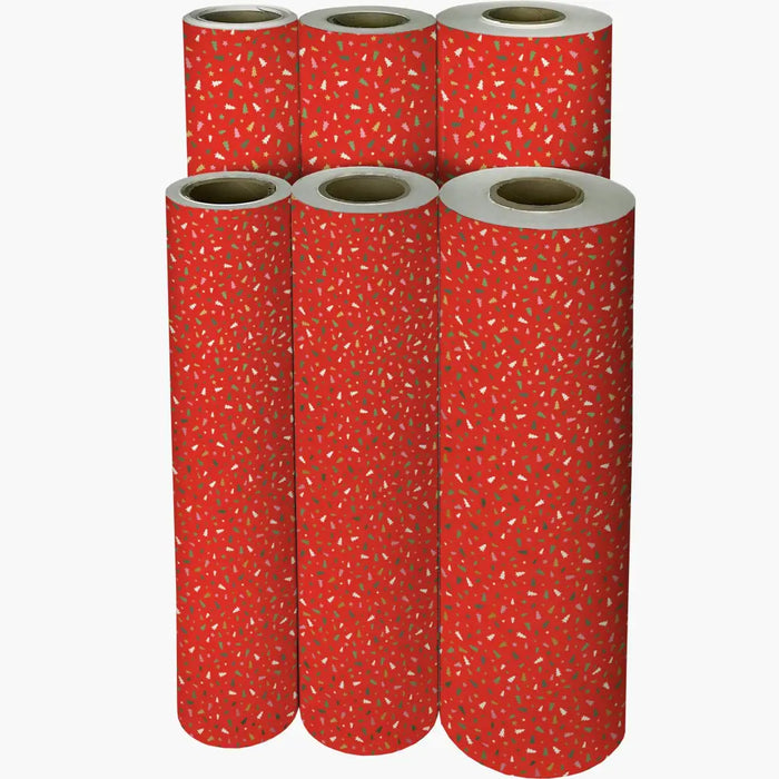 Gift Wrap - Little Trees Red - Recycled Fiber