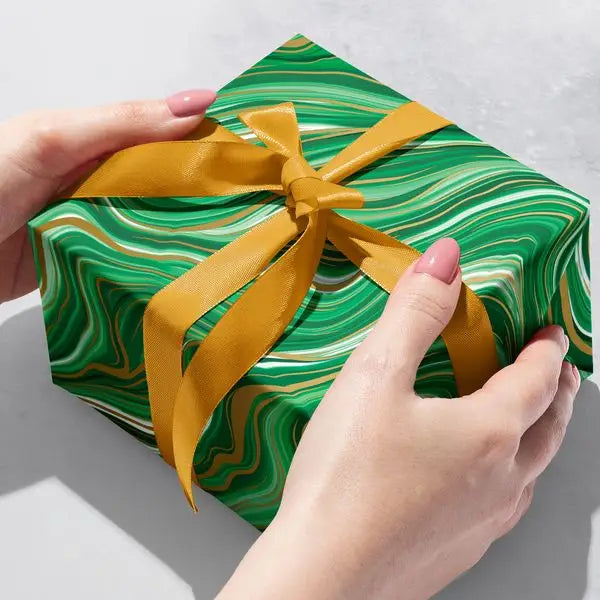 Gift Wrap - Marbleized Green- Recycled Fiber