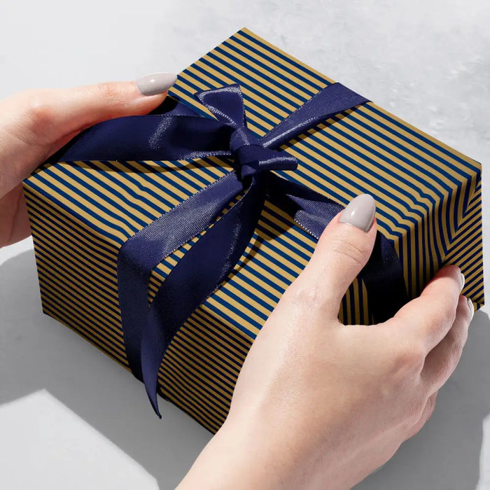 Gift Wrap - Navy Gold Dot & Stripe (Recycled Fiber)