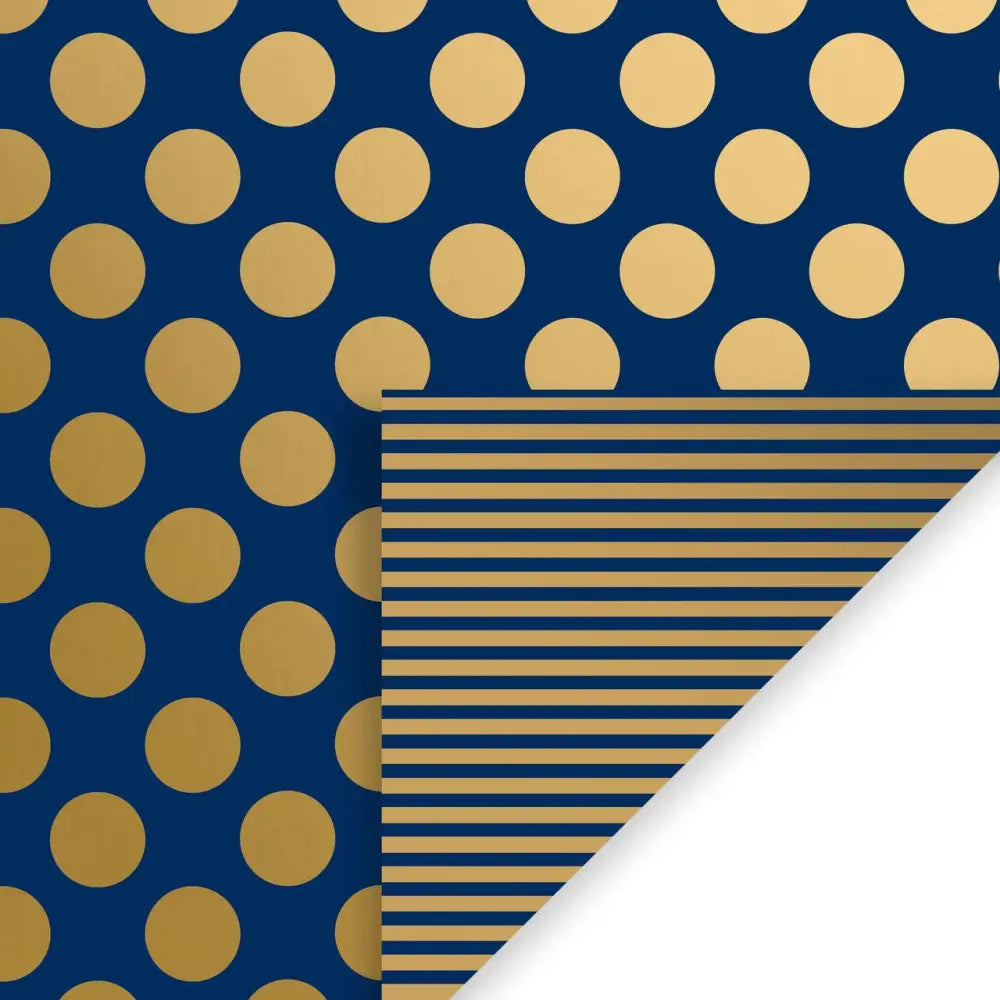 Gift Wrap - Navy Gold Dot & Stripe (Recycled Fiber)