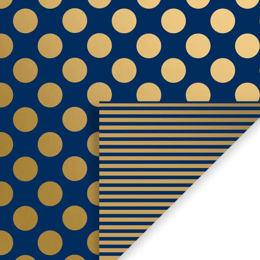 Gift Wrap - Navy Gold Dot & Stripe (Recycled Fiber)