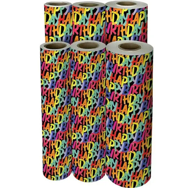 Gift Wrap - Rainbow Birthday Black - Recycled Fiber