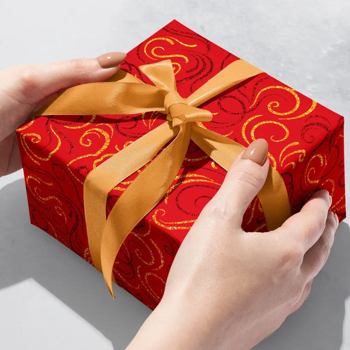Gift Wrap - Red Gold Swirls - Holographic - XB707.24.208