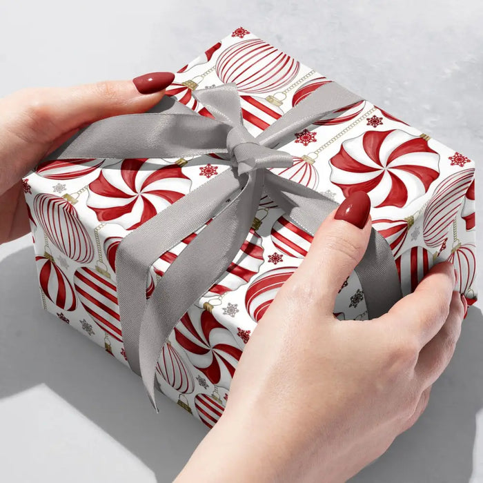 Gift Wrap - Red & White Ornaments - Recycled Fiber