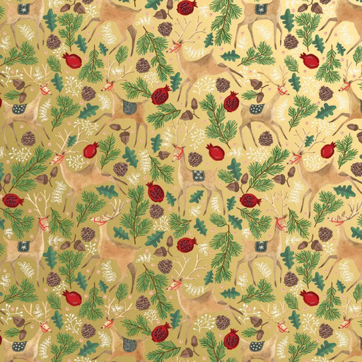 Gift Wrap - Reindeer Tapestry Gold - Recycled Fiber