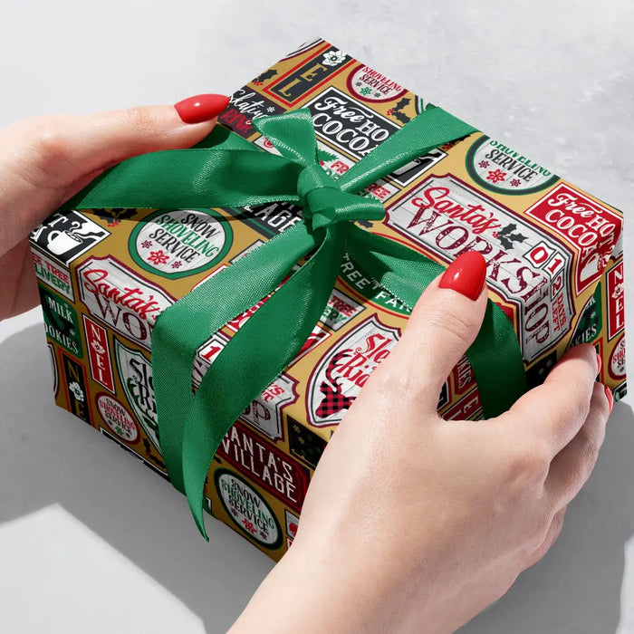 Gift Wrap - Santa Signs Gold (Recycled Fiber) -