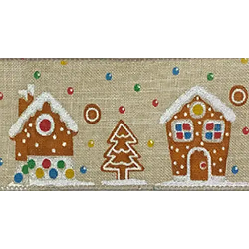 Gingerbread House Wired Ribbon - Natural - 7750.60/10-004