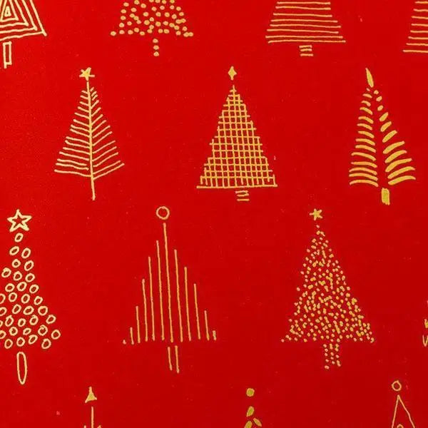 Half Ream - Gold Trees on Red Gift Wrap - 24" x 417' - Mac Paper Supply