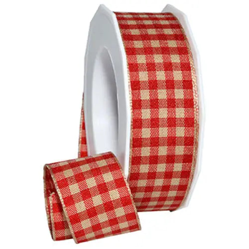 Harvest Plaid Wired Ribbon - Holiday Red - Single Roll