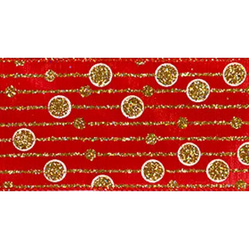 Holiday Baubles Wired Ribbon - Single Roll / Red/Gold