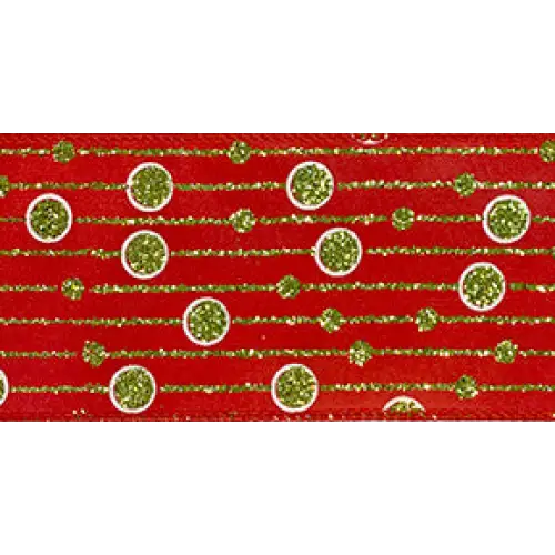 Holiday Baubles Wired Ribbon - Single Roll / Red/Green