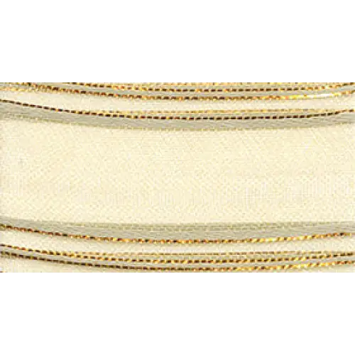 Imola Wired Ribbon - Single Roll / Ivory/Gold - 72340/20-104