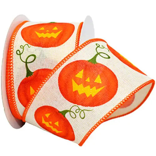 Jack-O-Lantern Wired Ribbon - Orange - Single Roll