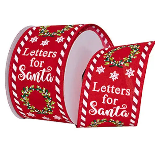 Letters For Santa Wired Ribbon - Red - Single Roll