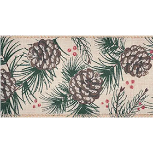 Pine Cone Linen Wired Ribbon - 7826.60/10-607