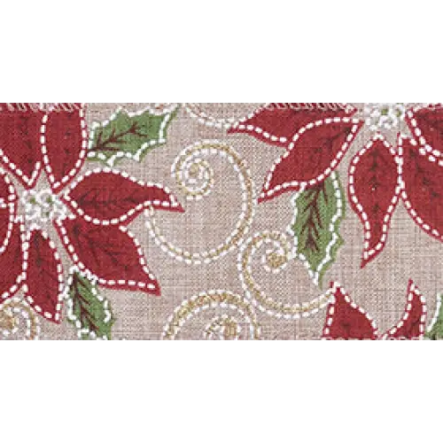 Poinsettia Linen Wired Ribbon - 7824.60/10-609