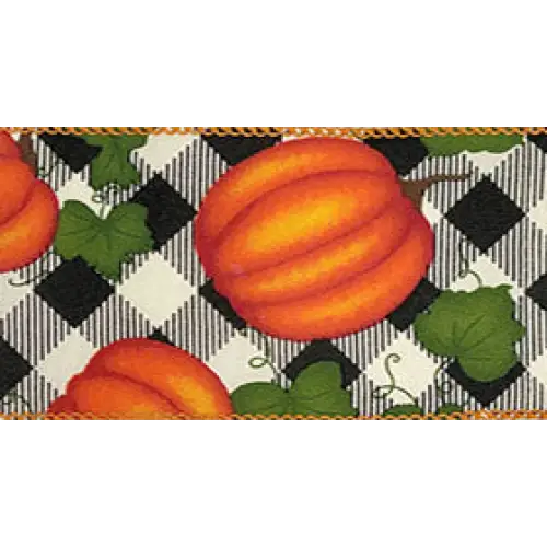 Pumpkin Checks Wired Ribbon - Orange - 7788.60/10-620