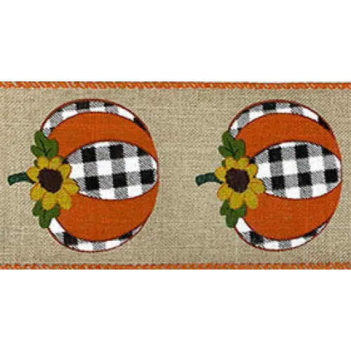 Pumpkins & Sunflowers Wired Ribbon - Orange/Natural