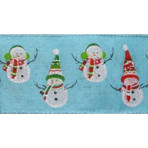 Snowmen Wired Ribbon - Aqua/White - 7866.60/10-042