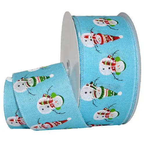 Snowmen Wired Ribbon - Aqua/White - Single Roll