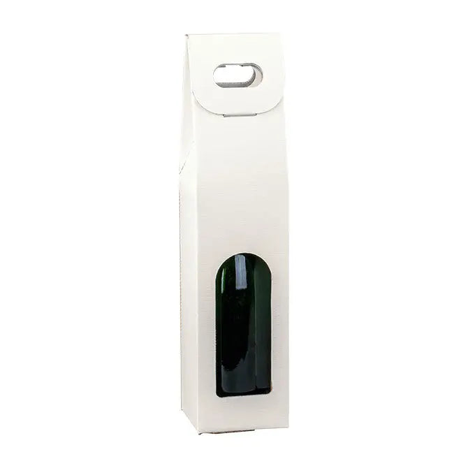 Spun Bianco- 1 Bottle Carrier w/ Window - White Embossed