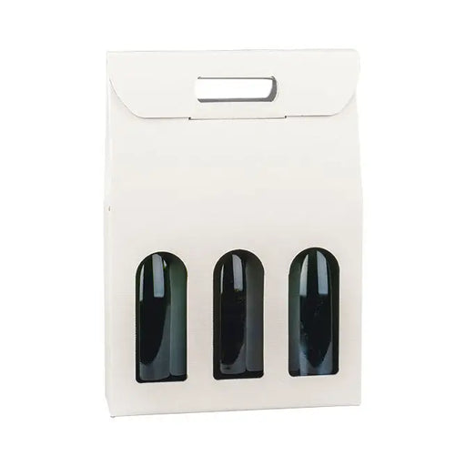 Spun Bianco- 3 Bottle Carrier W/ Window - White Embossed