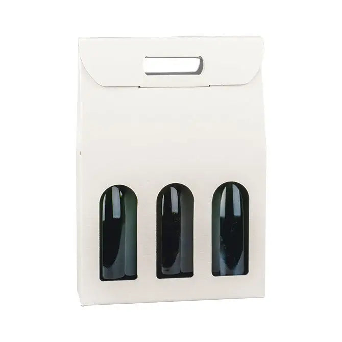 Spun Bianco- 3 Bottle Carrier W/ Window - White Embossed