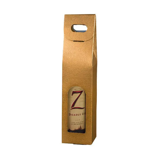 Spun Oro - 1 Bottle Carrier w/ Window - Matte Gold Embossed